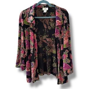 The Travel Collection Slinky Black Floral Asian Fans Open Cardigan Women’s Sz 2X